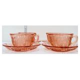 4 vntg pink depression cabbage rose cup/saucers