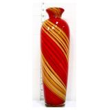 Art glass 15in red/amber swirl cased glass vase