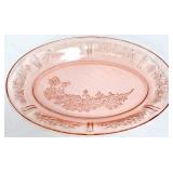Vntg pink depression cabbage rose 12.5in platter