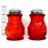 Pair Fostoria red coin glass salt/pepper shakers
