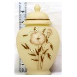 Fenton custard ginger jar w/ brown flowers
