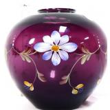 Fenton 7in mulberry vase w/ flowers