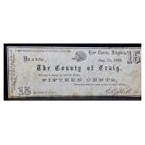 1862 Craig Co New Castle VA 15 cent note