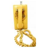 Vntg rotary dial yellow wall phone