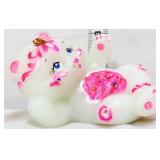 Fenton white/pink Mystic Animals laying bear