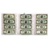 Lot of 12 $2 Federal Reserve notes