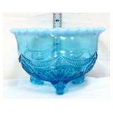 Vntg blue opalesecent ruffles & rings footed bowl