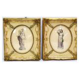 Pair 13x15 framed standing lady art