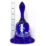 Cobalt Mary Gregory style bell w/ winter scene