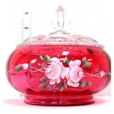 Fenton cranberry candy box w/ clear lid