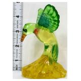 Fenton amber/green hummingbird figure