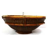 Vntg rattan & bamboo rice carrying bowl