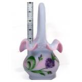 Fenton blue burmese 8in basket w/ flowers