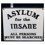 Cast iron Insane Asylum plaque