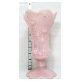 Fenton 10in pink iridescent cabbage rose vase
