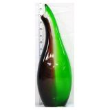 Vntg 16in green/brown Sommerso style vase