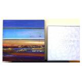 2 piece estate wall art lot, inc white flower art