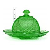 Green glass domed butter dish