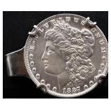 1887 Morgan silver dollar w/ sterling clip