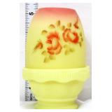 Fenton burmese fairy lamp w/ roses