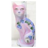 Fenton 6in blue burmese hibiscus cat figure