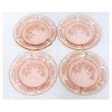 4 vntg pink depression cabbage rose 7.25in plates