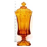 Fostoria amber coin glass footed urn w/ lid