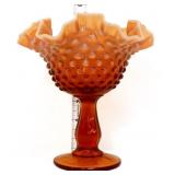 Fenton 6in amber opalescent hobnail compote