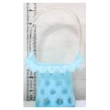 Fenton blue opalescent coin dot basket