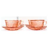 4 vntg pink depression cabbage rose cup/saucers