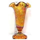 Fenton 8in amber iridescent inverted floral vase