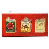 Vntg wood 3 compartment adv cigarette box