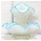 Fenton opalescent hobnail 3 horn epergne