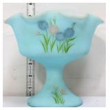 Fenton blue satin frosted asters open compote