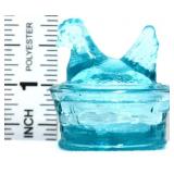 Miniature aqua blue glass hen on nest