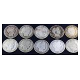 Lot of 10 barber half dollars