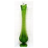 MCM 16in green ribbed swung vase