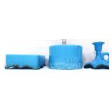 Lot of 3 pieces of blue milk glass