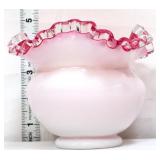 Fenton peach crest 4in crimped rose bowl