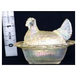 Mosser miniature iridescent hen on nest