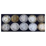 Lot of 10 barber half dollars