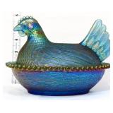 Vintage Indiana Glass blue carnival hen on nest