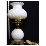 Vntg milk glass quilted bead lamp