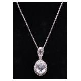 Oval cut white sapphire necklace, lab created