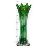 Green iridescent 11in ribbed vase
