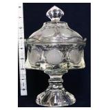 Fostoria 8in clear coin glass covered compote