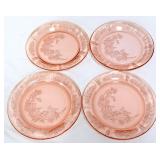 4 vntg pink depression cabbage rose 9in plates