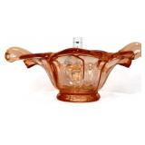 Pink glass swan handle bowl