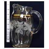 Vntg Bartlett & Collins etched grape leaf pitcher
