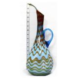 Blue/brown art glass 16in ewer